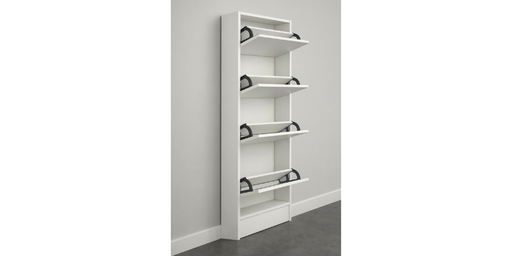 Lex Shoe Rack Cabinet (White) Space-Saving Wooden Organizer