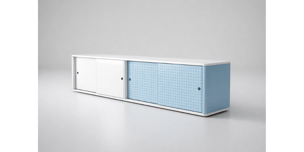 Modern Lex Modular  Curved Credenza with Sliding Doors
