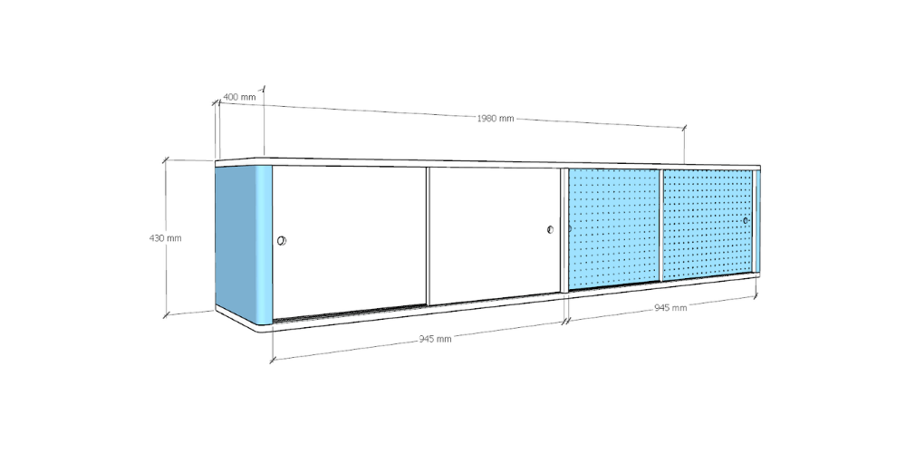 Modern Lex Modular  Curved Credenza with Sliding Doors