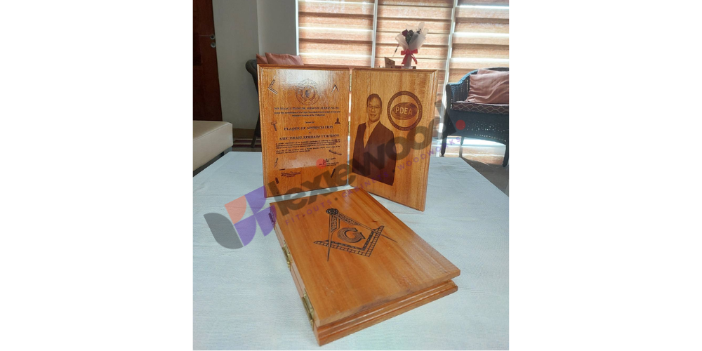 Custom Laser-Engraved Wooden Plaque Set with Hinged Presentation Case