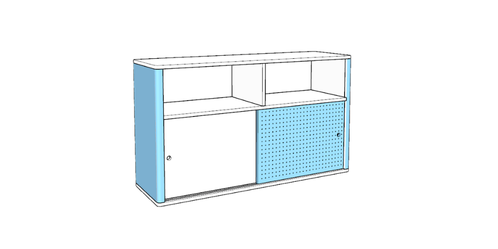 Modern Lex Modular  Curved Credenza with Sliding Doors