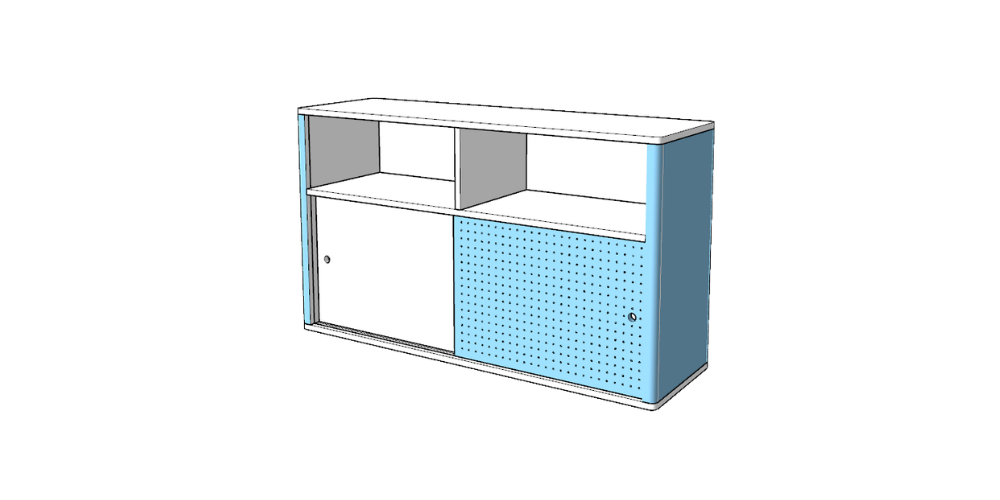 Modern Lex Modular  Curved Credenza with Sliding Doors