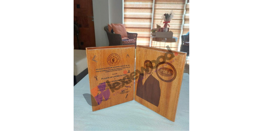 Custom Laser-Engraved Wooden Plaque Set with Hinged Presentation Case