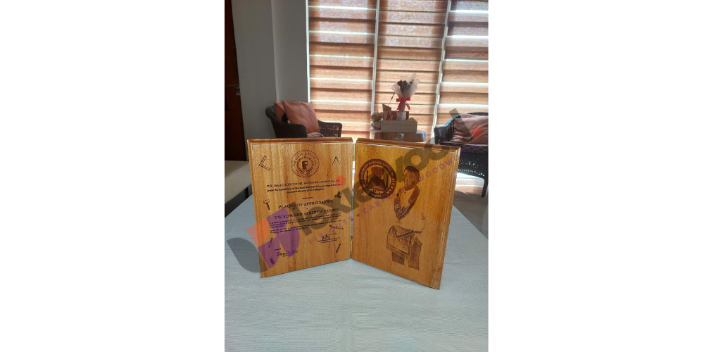Custom Laser-Engraved Wooden Plaque Set with Hinged Presentation Case